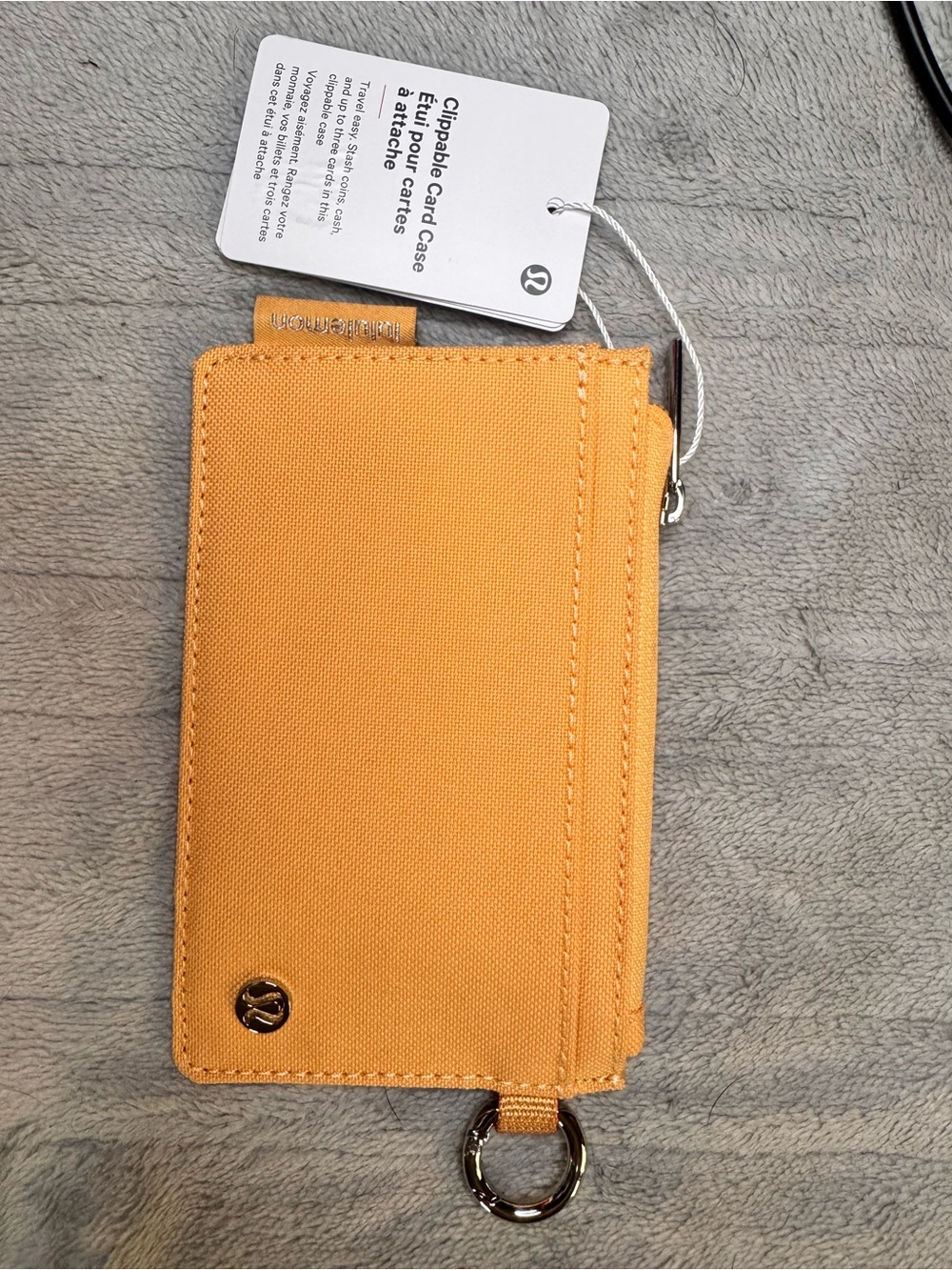 lululemon athletica orange clippable card case with keyring